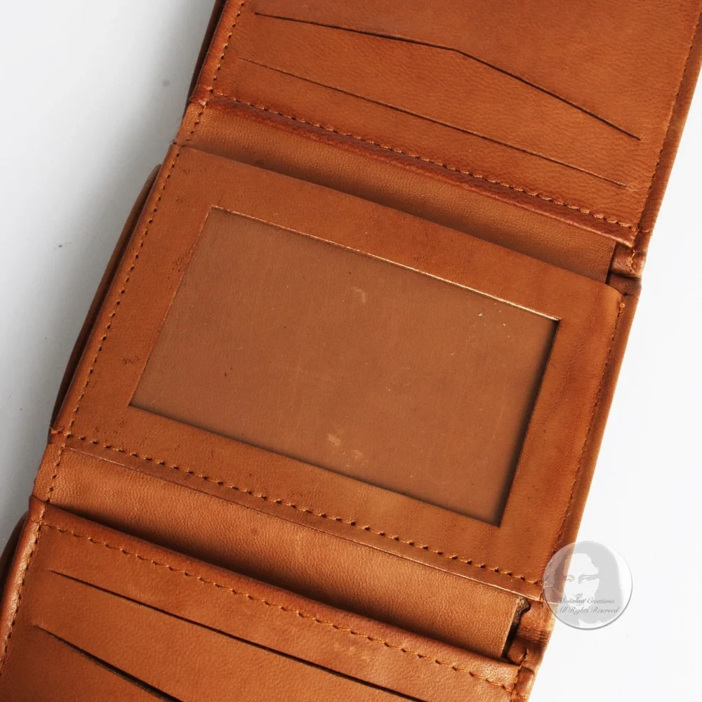 Rolfs Wallet Lambskin Leather Trifold Tan Unisex Vintage